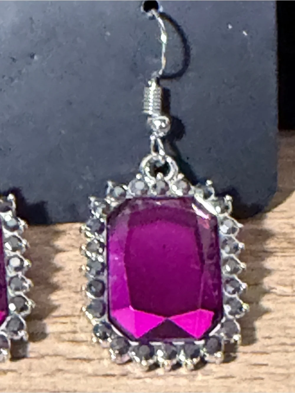 Paparazzi Magenta Faceted Gem Drop Earrings in Silver Tone